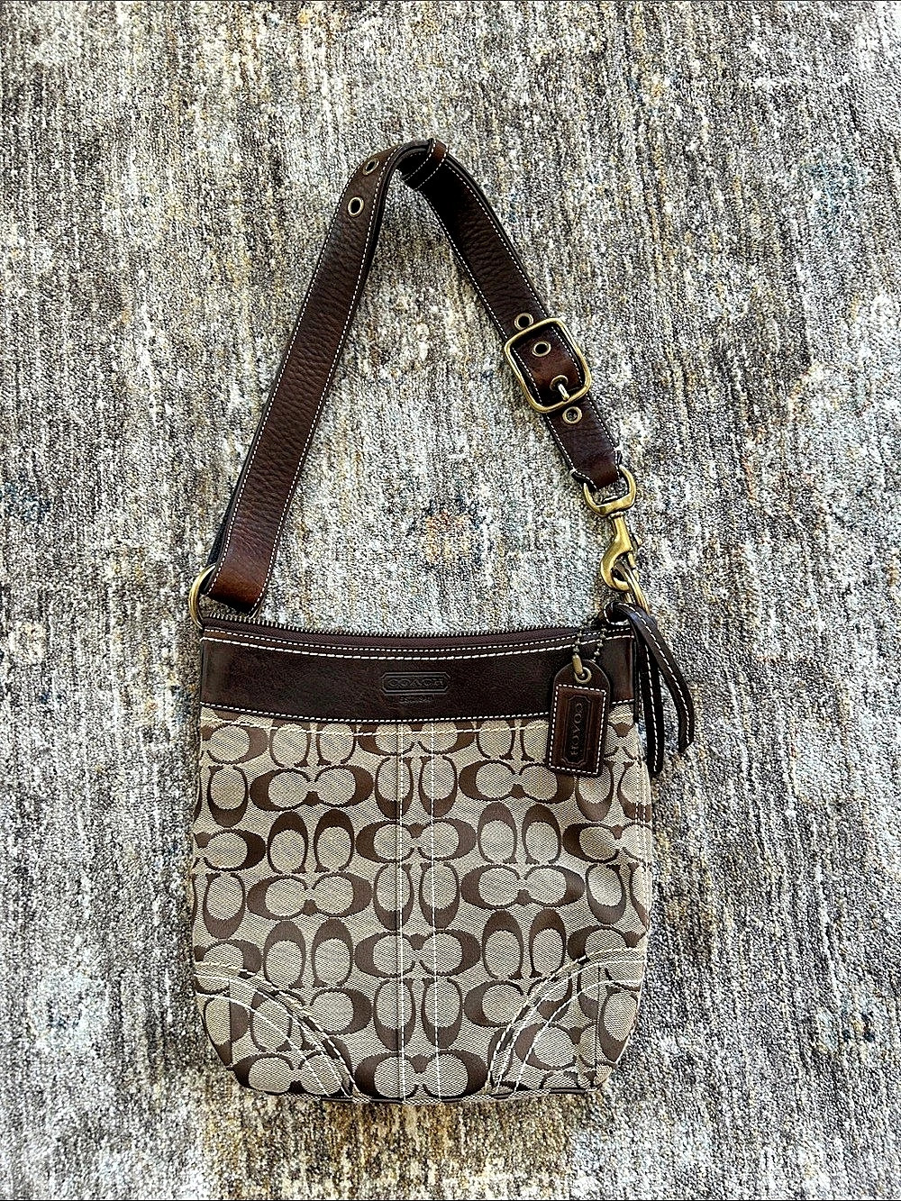 Coach Signature Jacquard Crossbody Shoulder Bag Brown & White